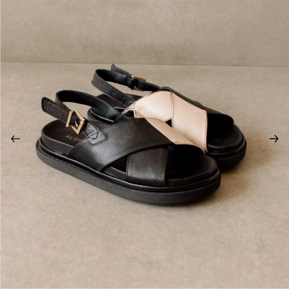 ALOHAS marshmallow Black and Ivory Cross-Strap Sandals